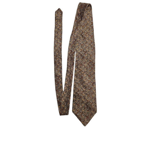Bugatti 100% Silk Tie Brown Gold Paisley Pattern Made Korea 3.75" Wide Vintage - Picture 4 of 6